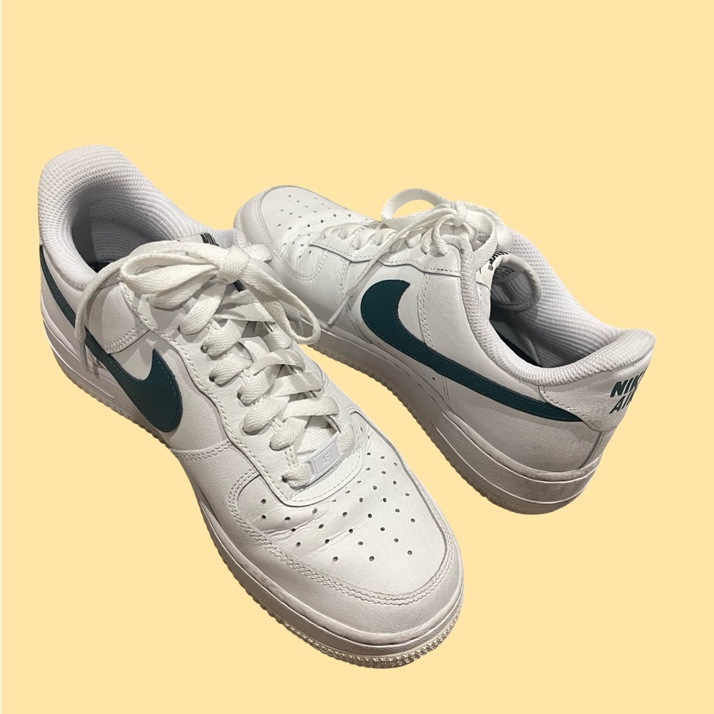 Nike Air Force White and Green Sneakers